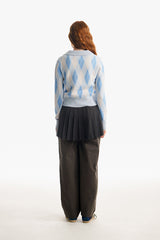スモールチェリーアーガイルカラーニット／SMALL CHERRY ARGYLE COLLAR KNIT [SKY]