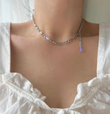 パステルオパールライトパープルビーズボール2ウェイドロップネックレス/fer Pastel Opal Light Purple Beads Ball Two-Way Drop Necklace