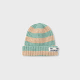FURRY LOGO BEANIE, BEIGE+MINT STRIPE