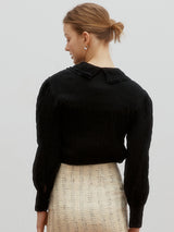 Double collar wrinkle blouse - Black (6682214793334)