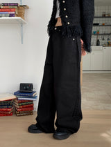Nade Buckle Point Cotton Long Wide Pants