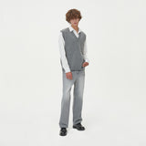 LAMBSWOOL V NECK KNIT VEST_GRAY (6611350618230)