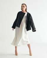 V-NECK CREASE SHIRRING ONEPIECE - IVORY (6635995725942)