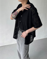 SIメッシュショートスリーブシャツカーディガン / SI mesh short-sleeved shirt cardigan (2 colors)