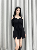 キラホルターオフスリットミニワンピース/793. Kira halter off slit mini ops (2color)