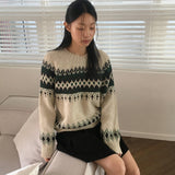Babe ヴィンテージ スノーフレーク ノルディック ラウンド長袖ニット