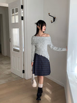 アヴェットレトロチェックプリーテッドミディスカート