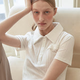 [LINE] Unbalanced Ribbed Polo T-shirt (Ivory) (6696648376438)