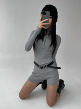 Two-piece ribbed slim pants (Belt included)