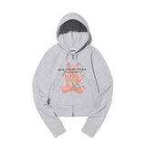 (X) WITTY BUNNY SPLIT GRAPHIC CROP HOODIE ZIP UP [MELANGE GRAY]