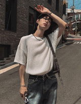ハーフメッシュパンチングニット (3 color)