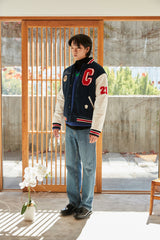 Grand Baseball Navy & White Unisex Varsity Jacket