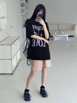 サマーラブハートプリンティングボクシーオーバーサイズフィット半袖Tシャツ / Summer Love Heart Printing Boxy Oversized Fit Short-Sleeved T-Shirt