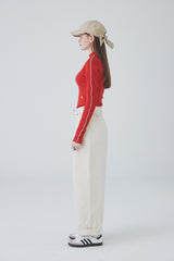 カラーラインハーフネックTシャツ / Color Line Half Neck T-Shirt [Red]