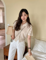 Dry Touch Collar Short Sleeve Knit Cardigan (4color)