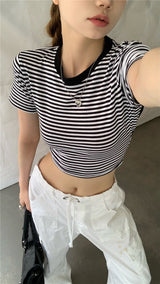 striped backless short sleeve top