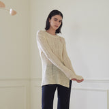メッシュサイドスリット ニットトップ/MESH SIDE SLIT KNIT TOP (IVORY)