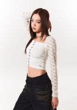 lace bolero hook top - ivory