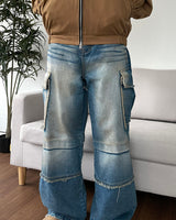 Sand Washed cargo cut denim pants