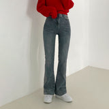 One-Button Whisker Washed Jeans
