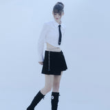 ネクタイチェーンクロップシャツ/0 1 necktie chain crop shirt - WHITE
