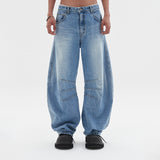 multi dart balloon denim pants blue