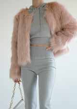 フラミンゴクロップファージャケット/Flamingo Crop Fur Jacket (3color)