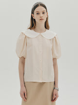 レースカラーブラウス / Lace collar blouse - Light blue