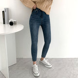 Whiskered Two-Button High Waist Skinny Jeans
