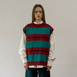 COZY STRIPE KNIT VEST (BRICK) (6627468542070)