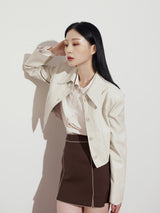 CROP LEATHER JACKET - CREAM (6636243222646)