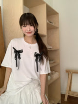 Balletcore Ribbon Loose Fit Short Sleeve Tee
