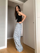 Vintage flower banding casual pants