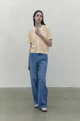 MONO CHERRY NET KNIT SHORT CARDIGAN [IVORY]