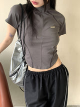 Raping Sporty cut half zip up short sleeve T-shirt