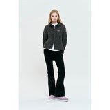 UNI LOGO WAPPEN CABLE COLLAR KNIT ZIP UP [CHARCOAL]