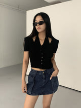 オッターオールインワンブックレットホルタースリーブレス半袖カーディガン/ Otter all-in-one booklet halter sleeveless knit short-sleeved cardigan