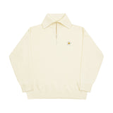 ホワイトフラワー刺繍オーバーサイズカラーニットジップアップ / White Flower Embroidery Oversized Collar Knit Zip-Up