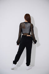 メッシュクロスクロップスウェットシャツ/TOP(9368) Mesh Cross Crop Sweatshirt