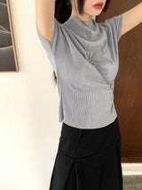 ギリープリーテッドプリーテッド半袖ブラウスTシャツ