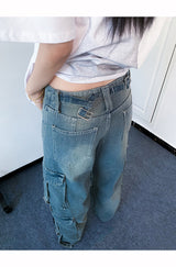 Cargo pocket denim wide pants