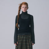 STRIPE HIGH NECK LAYERED TEE, BLACK