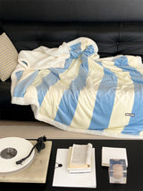 Retro stripe microfiber lamb fleece blanket - 150x200cm - Blue