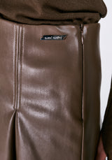 HAZELNUT GODET PLEATED VEGAN LEATHER SKIRT (6624194625654)