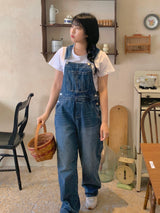 フレンチワイドデニムオーバーオールサスペンダージャンプスーツ / French wide denim overalls suspenders jumpsuit