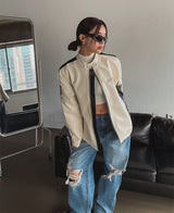(UNISEX) ナイン 配色 レーシング レザージャケット