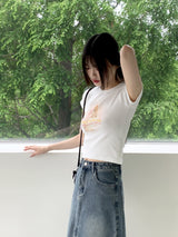 [MADE] エルカバニーラビットプリントクロップド半袖Tシャツ / Elka Bunny Rabbit Print Cropped Short Sleeve T-Shirt