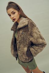 タイダイ風ボアZIPジャケット / HIDE Tie Dye Fleece Jumper (Brown) (4606136189046)