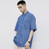 フロントシームウォッシュドデニムシャツ / FRONT SEAM WASHED DENIM SHIRT LIGHTBLUE