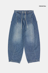 Folding snap over wide denim pants